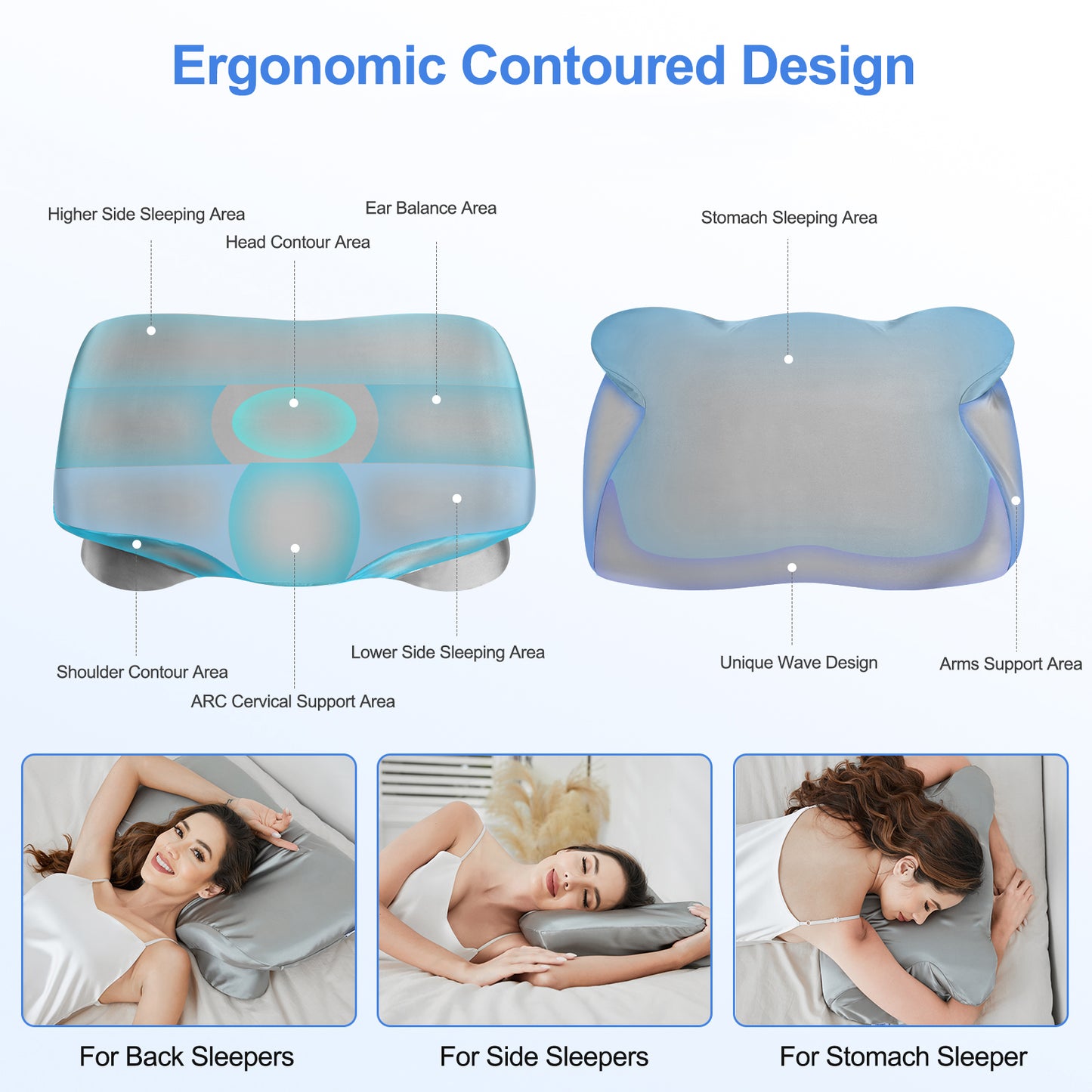 Cervical Pillow with Luxury Satin Pillowcase