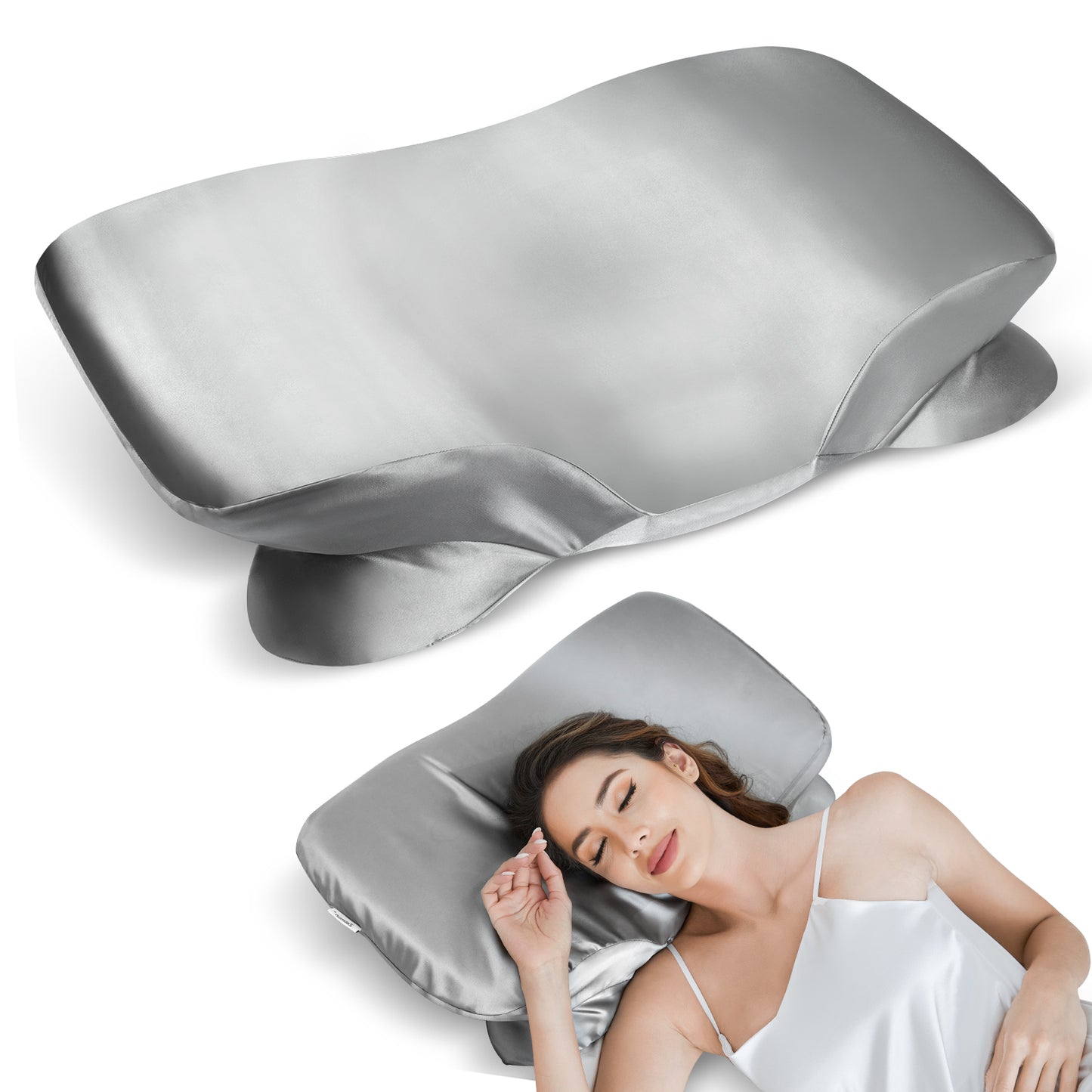 Cervical Pillow with Luxury Satin Pillowcase