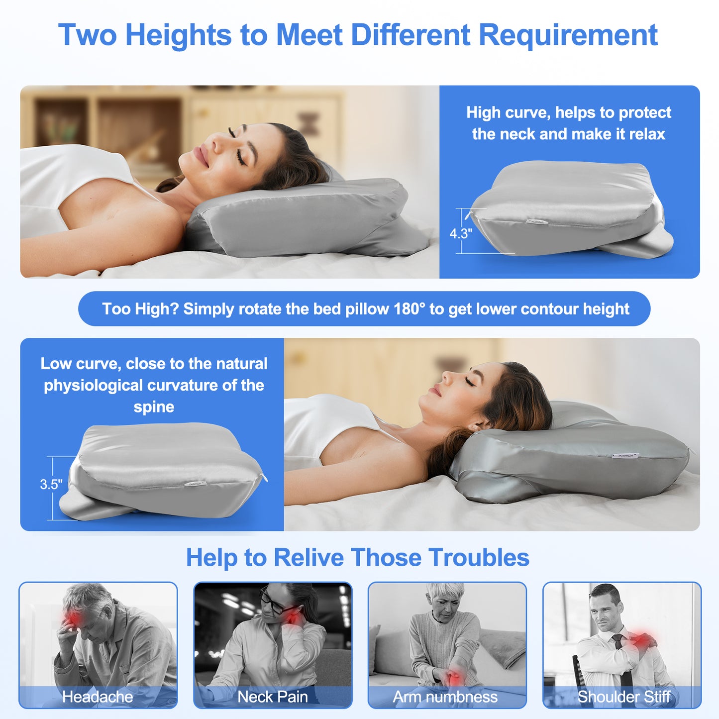 Cervical Pillow with Luxury Satin Pillowcase