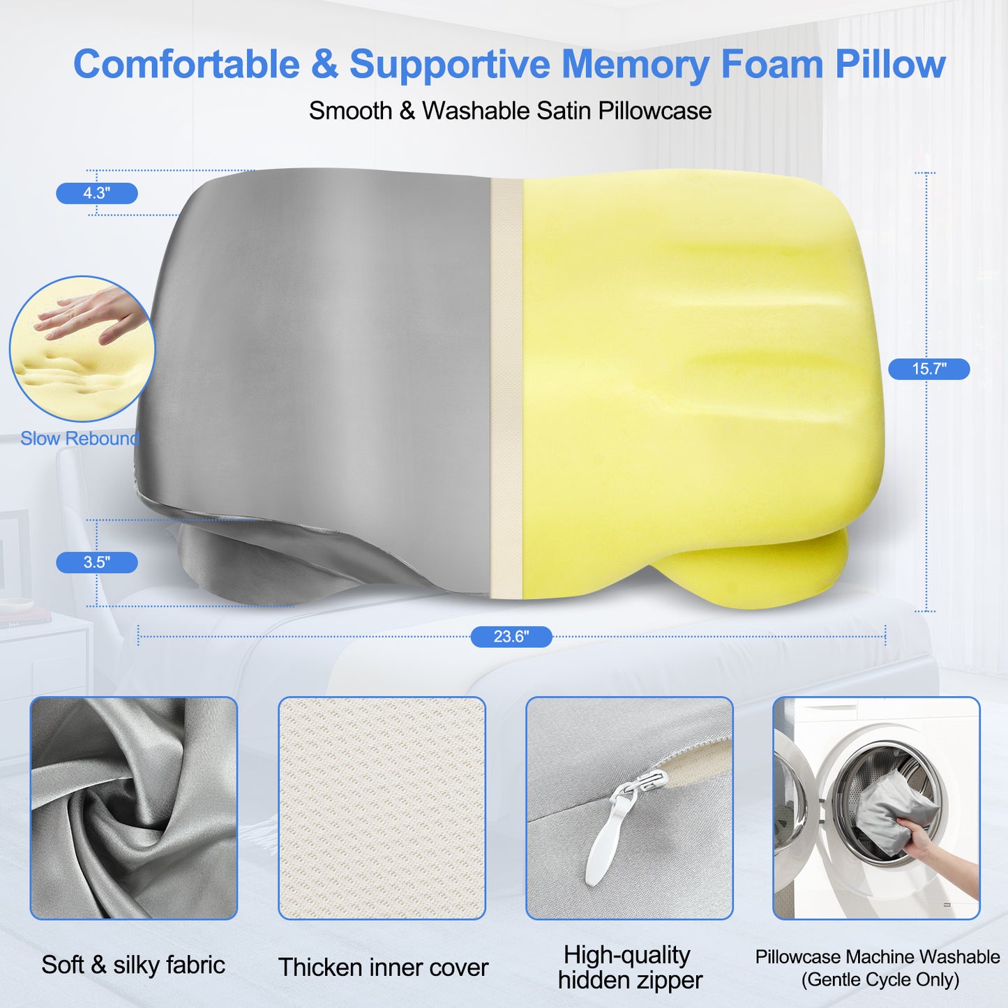 Cervical Pillow with Luxury Satin Pillowcase